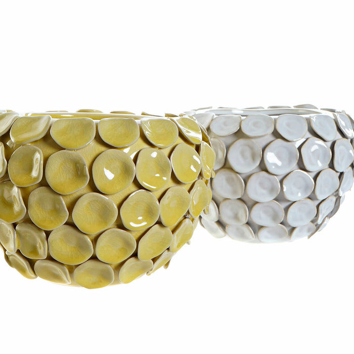 Vază DKD Home Decor 24,5 x 24,5 x 17 cm Alb Gresie Modern Cu descărcare Muştar (2 Unități)