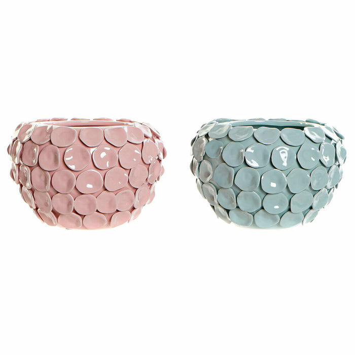 Vază DKD Home Decor 24,5 x 24,5 x 17 cm Roz Turquoise Gresie Modern Cu descărcare (2 Unități)