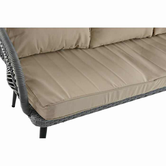 Set masă cu Trei scaune DKD Home Decor Geam Negru Gri Bej Poliester ratan sintetic Oțel (178 x 76 x 69 cm)
