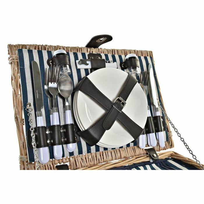 Coș DKD Home Decor răchită Picnic Ceramică Natural Albastru Poliester Oțel inoxidabil (41 x 33 x 23 cm)