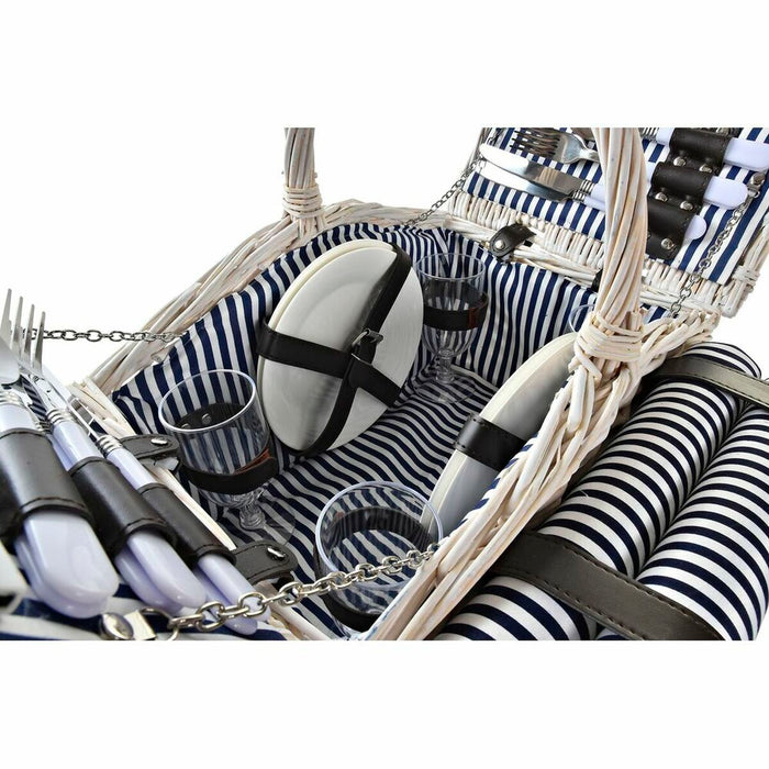Coș DKD Home Decor răchită Picnic Albastru Poliester Alb (40 x 40 x 42 cm)