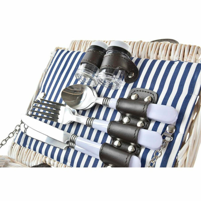 Coș DKD Home Decor răchită Picnic Albastru Poliester Alb (40 x 40 x 42 cm)