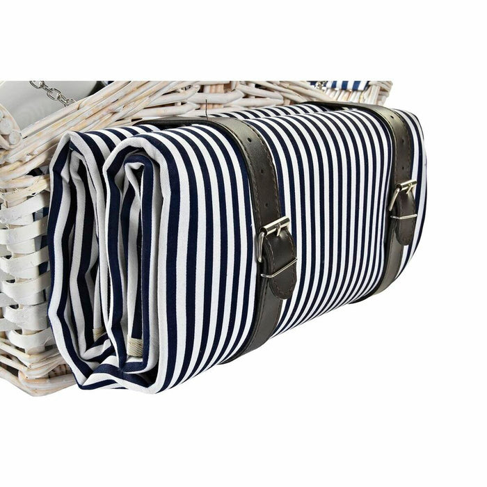 Coș DKD Home Decor răchită Picnic Albastru Poliester Alb (40 x 40 x 42 cm)