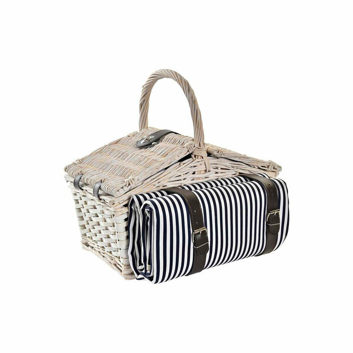 Coș DKD Home Decor răchită Picnic Albastru Poliester Alb (40 x 40 x 42 cm)