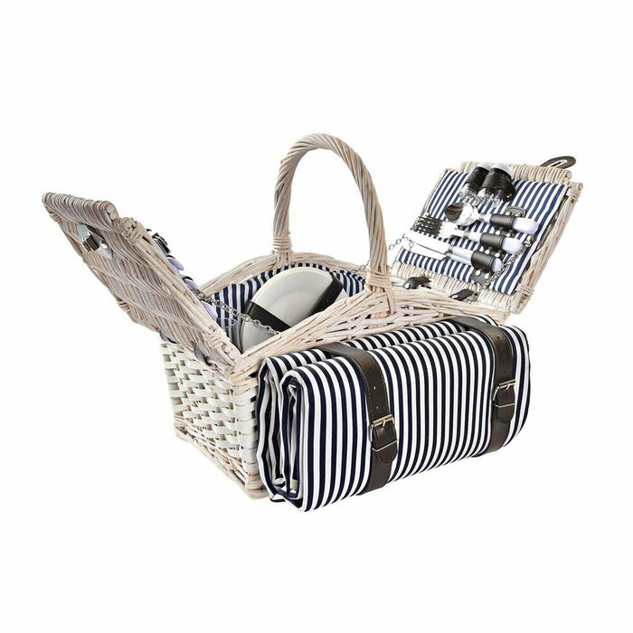Coș DKD Home Decor răchită Picnic Albastru Poliester Alb (40 x 40 x 42 cm)