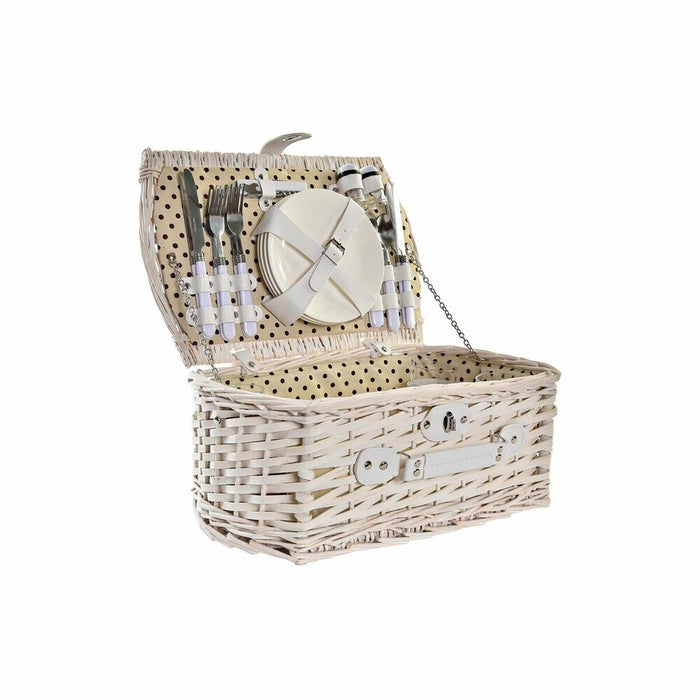 Coș DKD Home Decor răchită Picnic Bej Poliester Alb (44 x 28 x 19 cm)