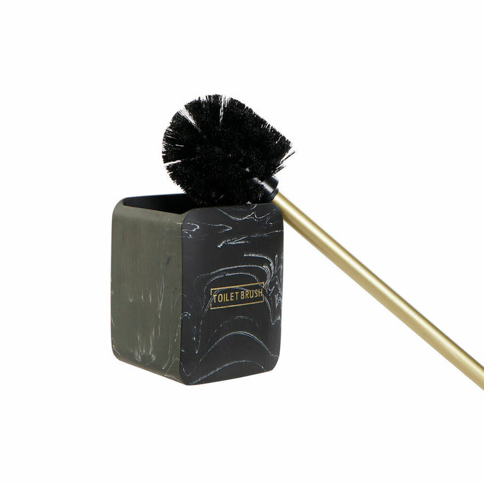 Perie pentru toaletă DKD Home Decor Negru Auriu* Metal Rășină Marmură 9,5 x 9,5 x 37 cm