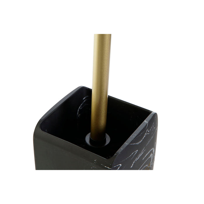 Perie pentru toaletă DKD Home Decor Negru Auriu* Metal Rășină Marmură 9,5 x 9,5 x 37 cm