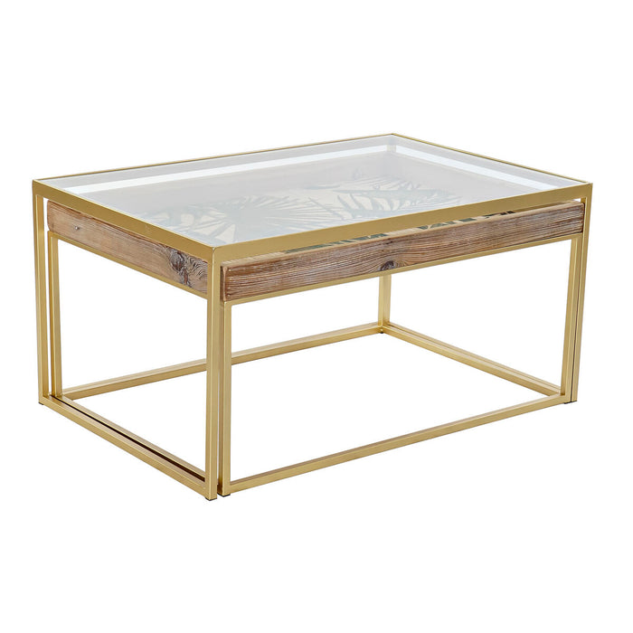 Set de 2 mese DKD Home Decor Auriu* Natural Lemn Metal Geam 90 x 60 x 45 cm