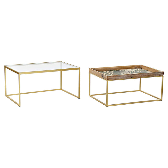 Set de 2 mese DKD Home Decor Auriu* Natural Lemn Metal Geam 90 x 60 x 45 cm