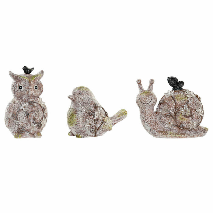 Figură Decorativă DKD Home Decor Verde Roz Natural animale Shabby Chic 20,5 x 10 x 17 cm (3 Piese)