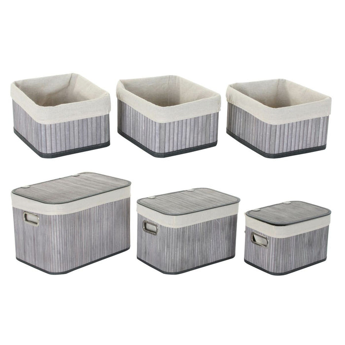 Set de Coșuri DKD Home Decor Bej Gri Bambus Lemn MDF 51 x 35 x 33 cm (6 Piese)
