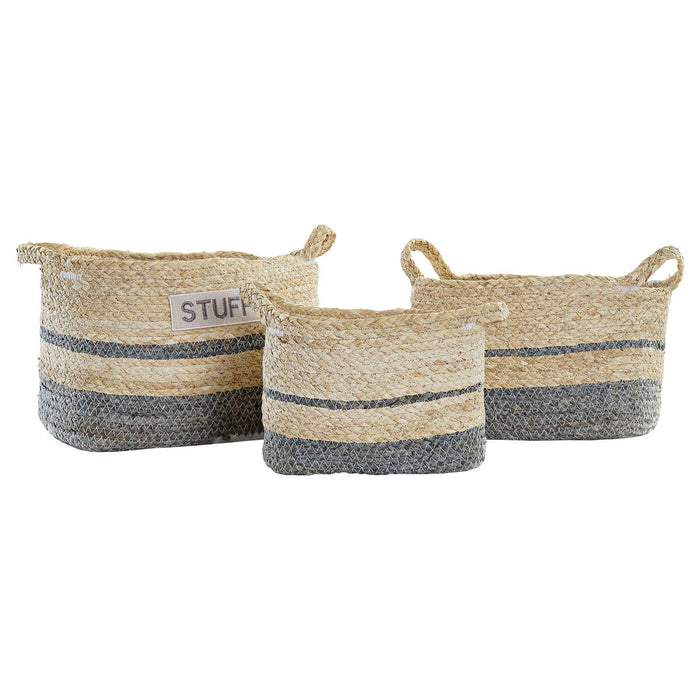 Set de Coșuri DKD Home Decor 30 x 20 x 20 cm Fibră naturală Boho