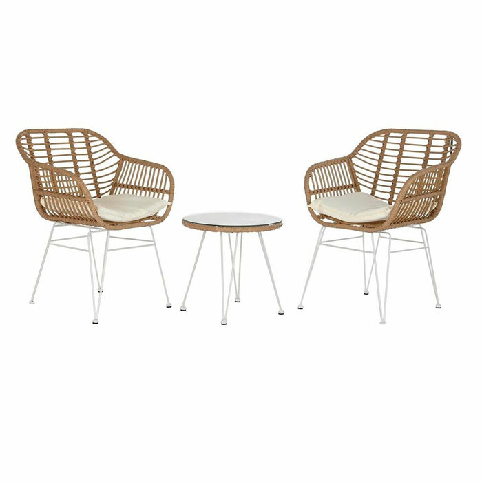 Cuşcă DKD Home Decor Geam Metal Poliester ratan sintetic Ratan Grădină (56 x 57,5 x 82 cm) (3 pcs)