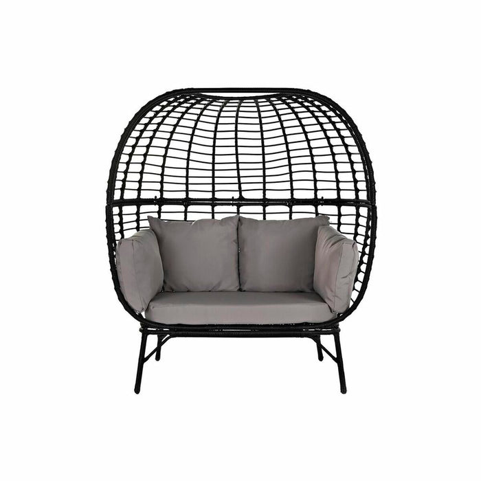 Canapea de grădină DKD Home Decor Negru Bej ratan sintetic Oțel (130 x 68 x 146 cm) (130 x 68 x 146 cm)