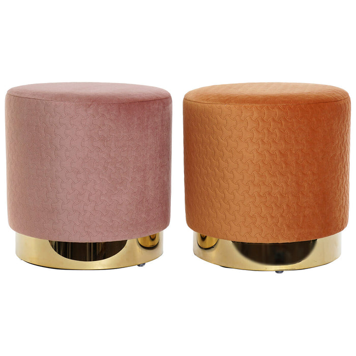 Suport pentru Picioare DKD Home Decor Portocaliu Roz Auriu* Lemn Metal Кадифе Velvet 35 x 35 x 35 cm (2 Unități)