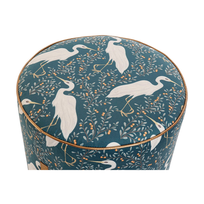 Suport pentru Picioare DKD Home Decor Albastru Alb Verde Lemn Кадифе Pasăre Oriental 35 x 35 x 35 cm (2 Unități)