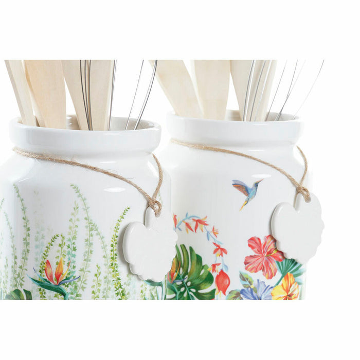 Set ustensile de bucătărie DKD Home Decor Tropical Metal Dolomite Lemn MDF 30 x 40 cm 12 x 12 x 25 cm (2 Unități)