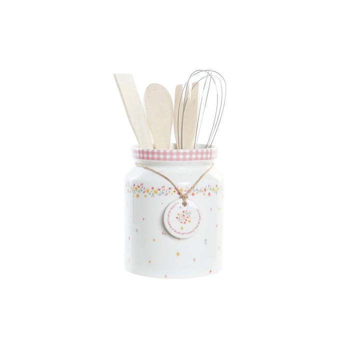 Set ustensile de bucătărie DKD Home Decor Květiny Dolomite Lemn MDF 12 x 12 x 22 cm