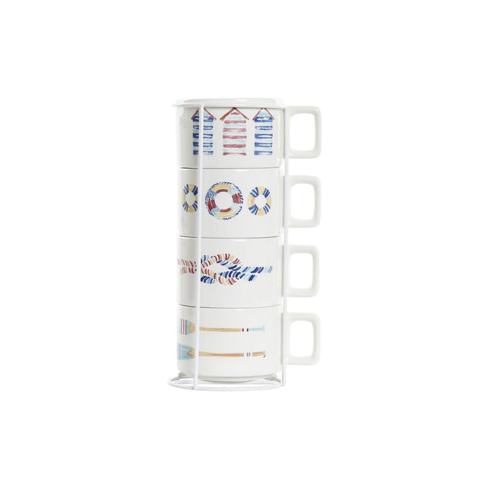 Set de Căni de Cafea DKD Home Decor Albastru Multicolor Metal Dolomite 4 Piese 260 ml