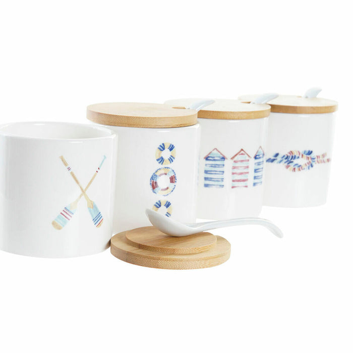 Zaharniță DKD Home Decor Marinar Alb Multicolor Bambus Dolomite 4 Piese 7,5 x 7,5 x 7,5 cm