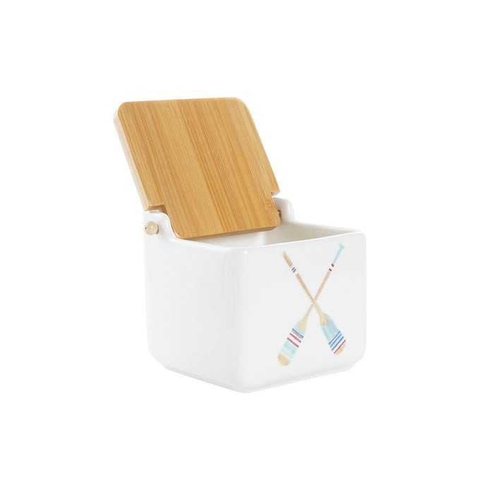 Solniță cu capac DKD Home Decor Marin Multicolor Bambus Dolomite 12,5 x 12,5 x 11,5 cm