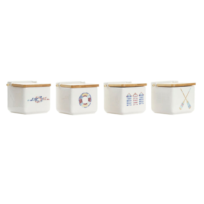 Solniță cu capac DKD Home Decor Marin Multicolor Bambus Dolomite 12,5 x 12,5 x 11,5 cm