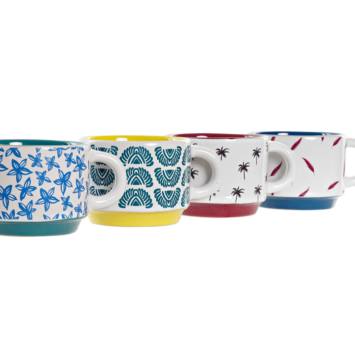 Set de Căni de Cafea DKD Home Decor Multicolor Galben Albastru Turquoise Castaniu Metal Gresie 4 Piese 150 ml