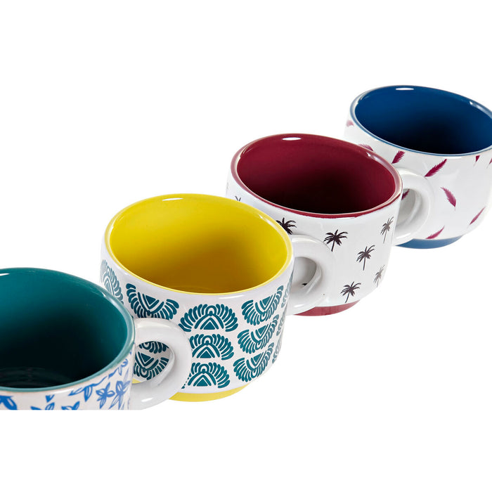 Set de Căni de Cafea DKD Home Decor Multicolor Galben Albastru Turquoise Castaniu Metal Gresie 4 Piese 150 ml