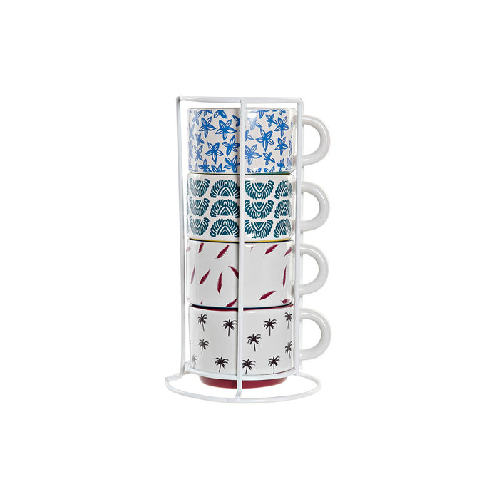 Set de Căni de Cafea DKD Home Decor Multicolor Galben Albastru Turquoise Castaniu Metal Gresie 4 Piese 150 ml