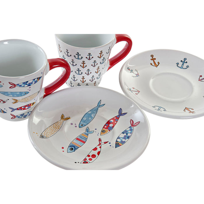 Set de Căni de Cafea DKD Home Decor Metal Multicolor Gresie 130 ml