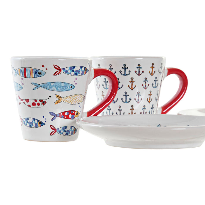 Set de Căni de Cafea DKD Home Decor Metal Multicolor Gresie 130 ml