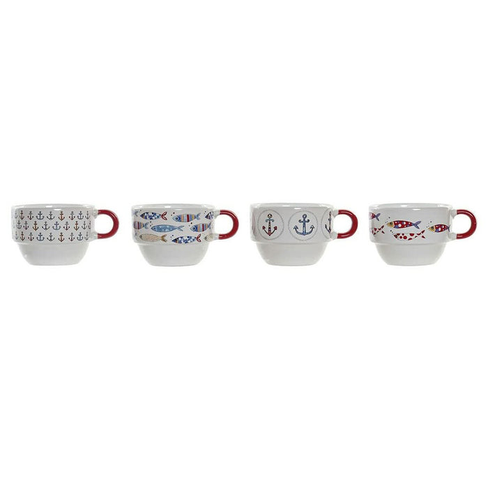 Set de Căni de Cafea DKD Home Decor Roșu Multicolor Metal Gresie 4 Piese 190 ml