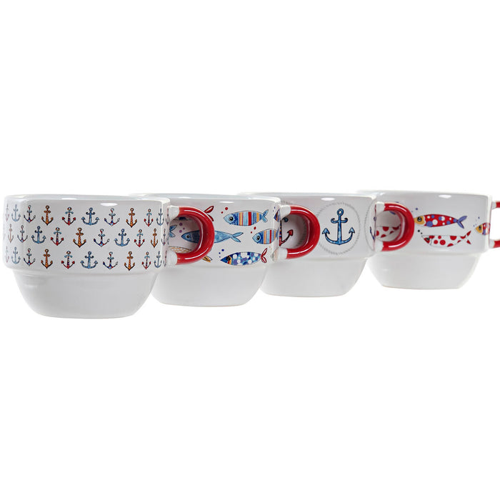 Set de Căni de Cafea DKD Home Decor Roșu Multicolor Metal Gresie 4 Piese 190 ml