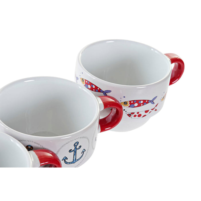 Set de Căni de Cafea DKD Home Decor Roșu Multicolor Metal Gresie 4 Piese 190 ml