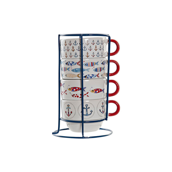 Set de Căni de Cafea DKD Home Decor Roșu Multicolor Metal Gresie 4 Piese 190 ml
