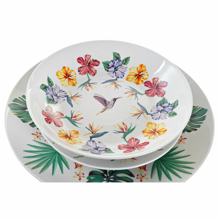 Set de Veselă DKD Home Decor Tropical Alb Multicolor Porțelan (18 Piese)