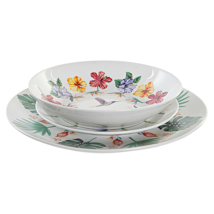 Set de Veselă DKD Home Decor Tropical Alb Multicolor Porțelan (18 Piese)
