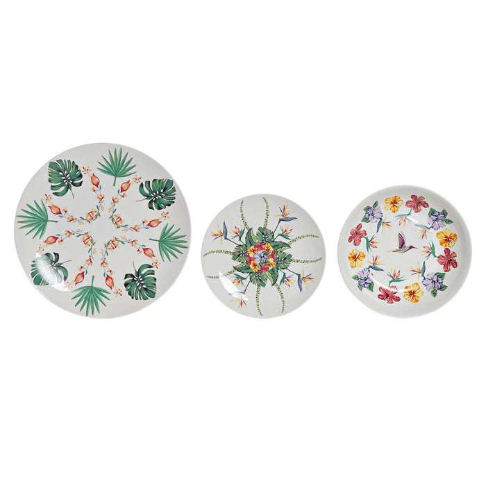 Set de Veselă DKD Home Decor Tropical Alb Multicolor Porțelan (18 Piese)