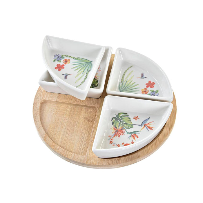 Set de Aperitiv DKD Home Decor Alb Multicolor Natural Bambus Gresie Tropical 21,5 x 21,5 x 1 cm (5 pcs)