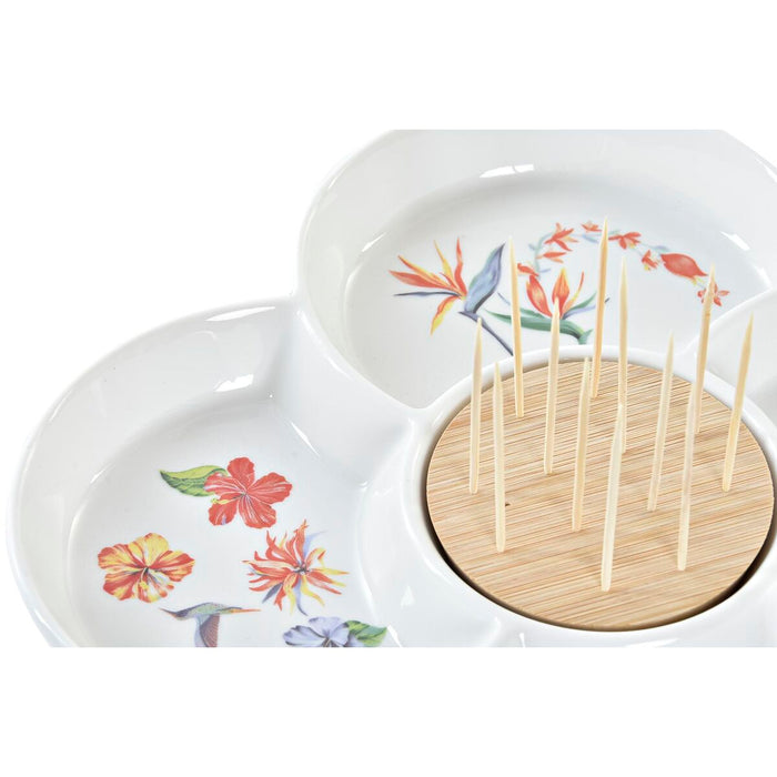 Tavă pentru gustari DKD Home Decor Multicolor Natural Bambus Gresie Tropical 22 x 22 x 7 cm