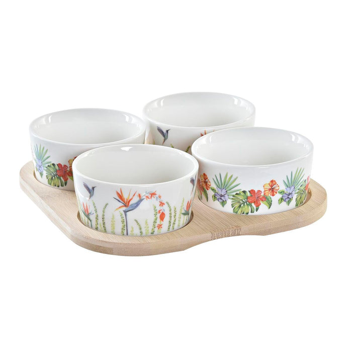 Set de Aperitiv DKD Home Decor Multicolor Natural Bambus Plastic Gresie Tropical 19,7 x 19,7 x 1 cm (5 pcs)