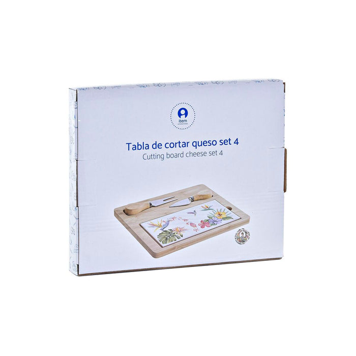 Planșetă pentru Brânzeturi DKD Home Decor Bambus Gresie Multicolor 4 Piese Tropical Dreptunghiular 24,5 x 20 x 1,2 cm