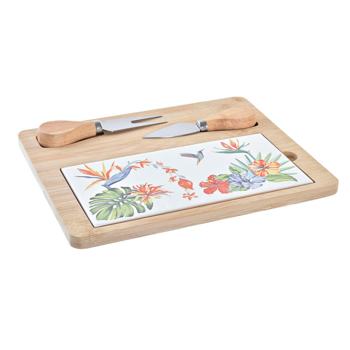 Planșetă pentru Brânzeturi DKD Home Decor Bambus Gresie Multicolor 4 Piese Tropical Dreptunghiular 24,5 x 20 x 1,2 cm