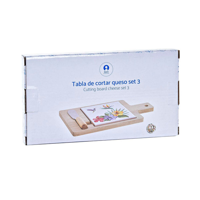 Planșetă pentru Brânzeturi DKD Home Decor Metal Bambus Gresie Multicolor 3 Piese Tropical Dreptunghiular 30 x 40 cm 21,5 x 11,8