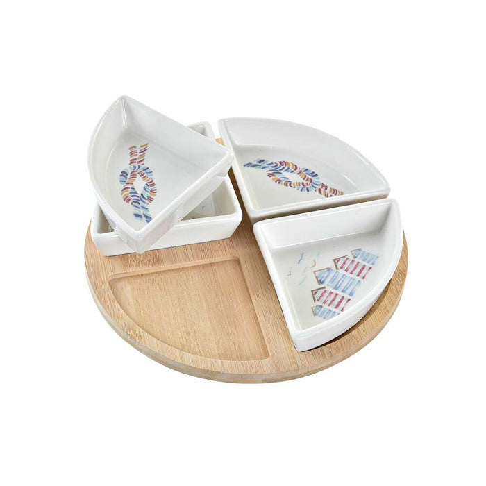 Set de Aperitiv DKD Home Decor Albastru Natural Bambus Gresie Mediterană 21,5 x 21,5 x 1 cm (5 pcs)