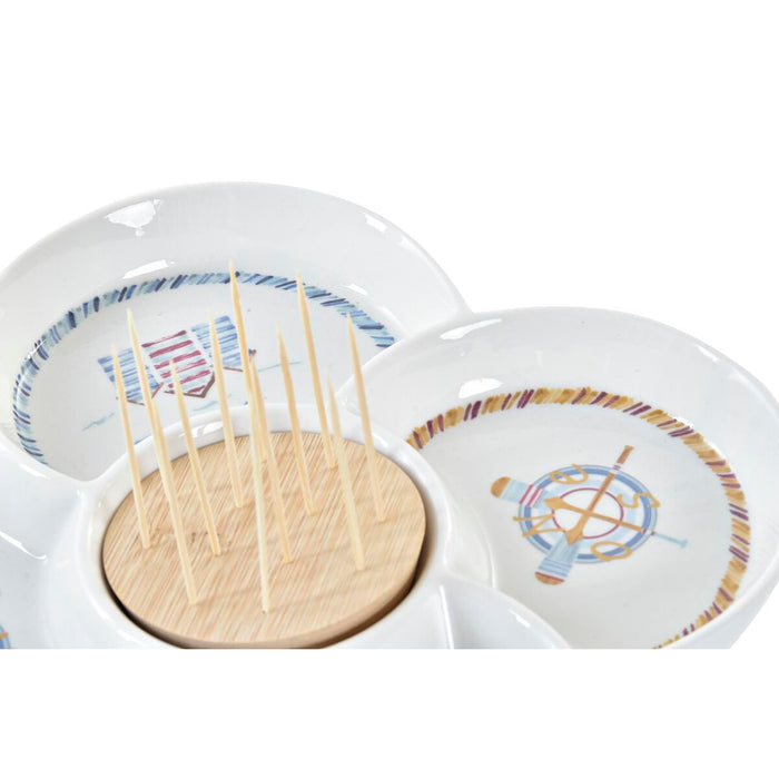 Tavă pentru gustari DKD Home Decor Albastru Natural Bambus Gresie Mediterană 25 x 25 x 10 cm