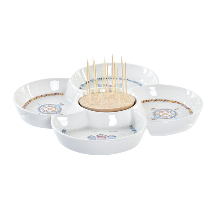 Tavă pentru gustari DKD Home Decor Albastru Natural Bambus Gresie Mediterană 25 x 25 x 10 cm