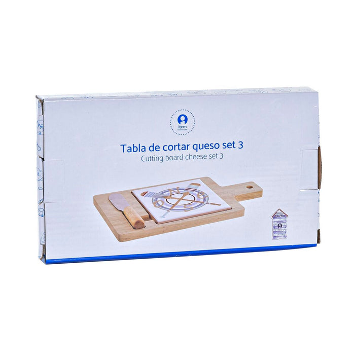 Planșetă pentru Brânzeturi DKD Home Decor Bambus Gresie Dreptunghiular 3 Piese 21,5 x 11,8 x 1,5 cm