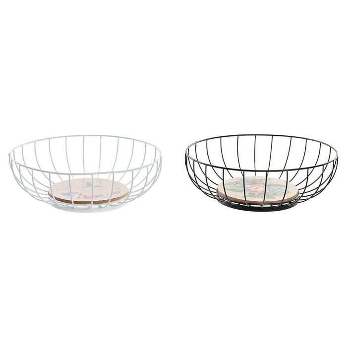 Fructieră DKD Home Decor Multicolor Metal Lemn MDF 28 x 28 x 11 cm (2 Unități)